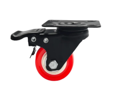 Koło skrętne do 40kg PVC 50mm płyta hamulec czerwony bieżnik