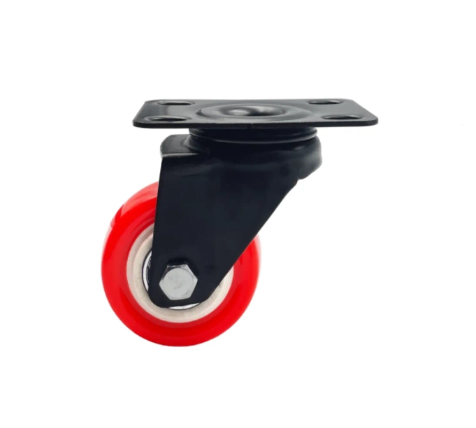 Koło skrętne do 40kg PVC 50mm płyta czerwony bieżnik